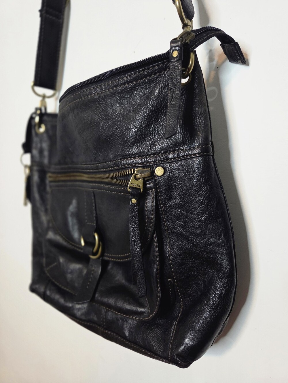 Fossil Black Leather Crossbody Bag
